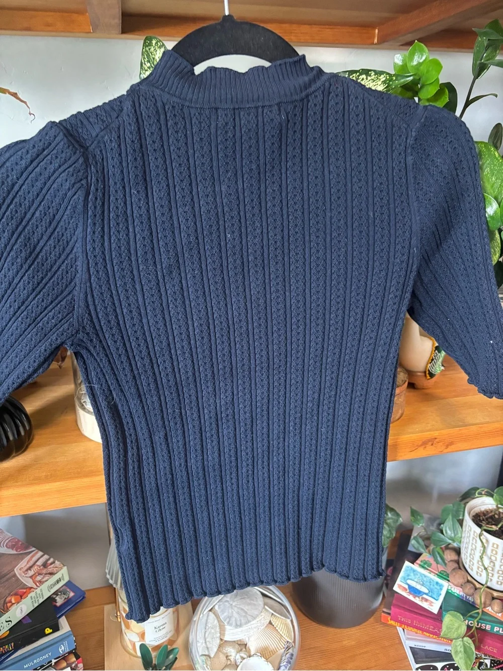 Boden Ribbed Pointelle High Neck Top | Small